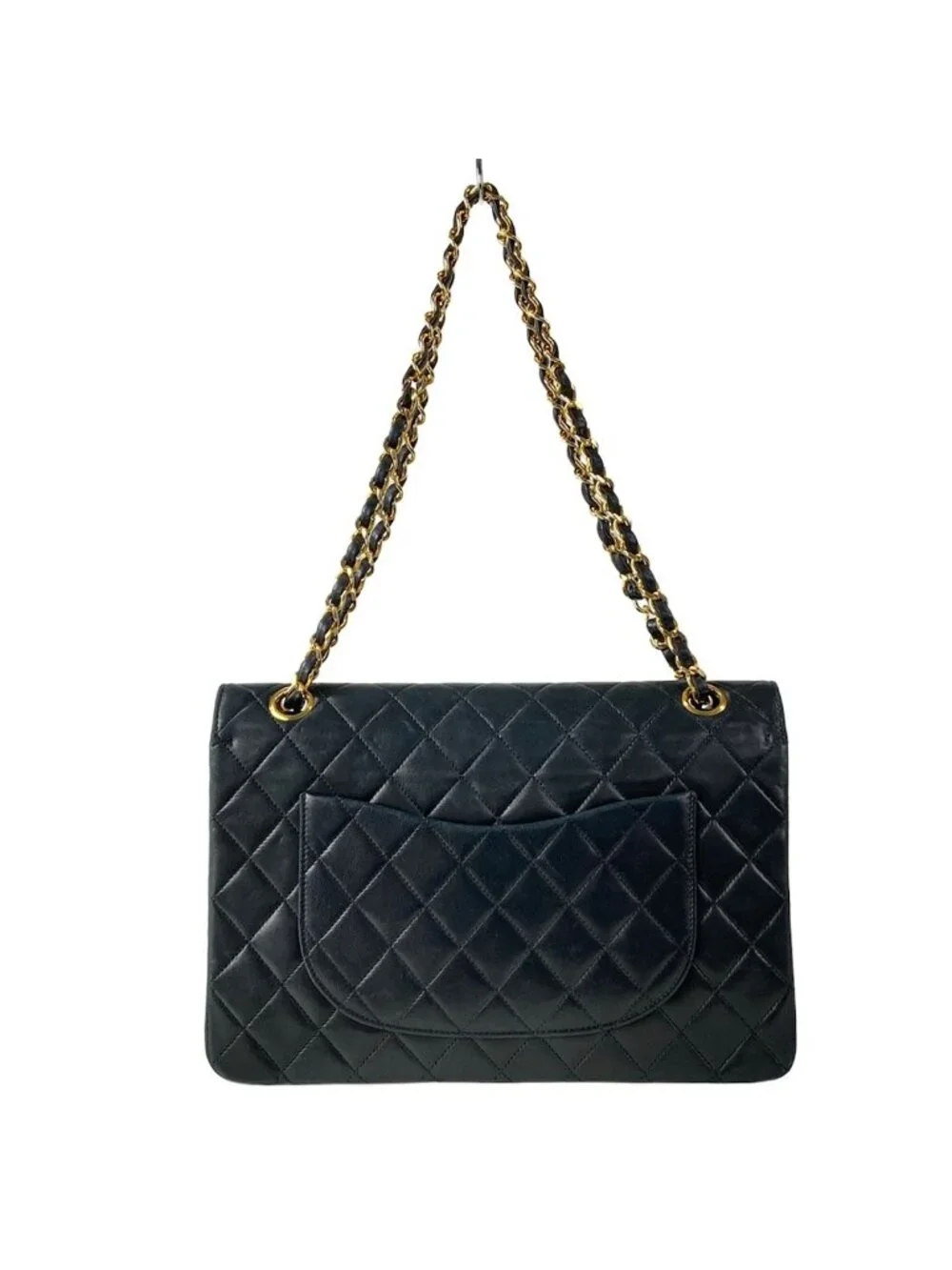 Chanel Shoulder Bag Double Flap Quilted Black Chain Gold Lambskin